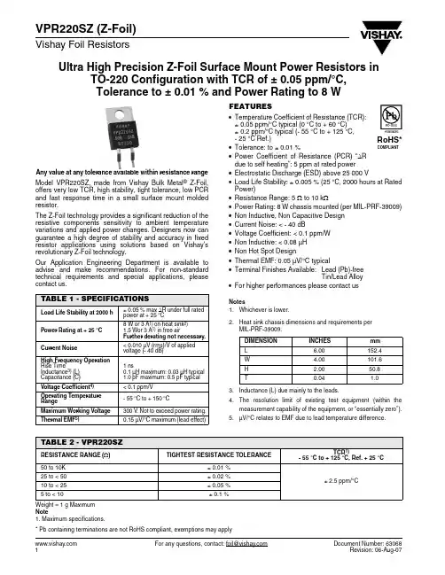 VISHAY VPR220SZ (Z-Foil) 说明书