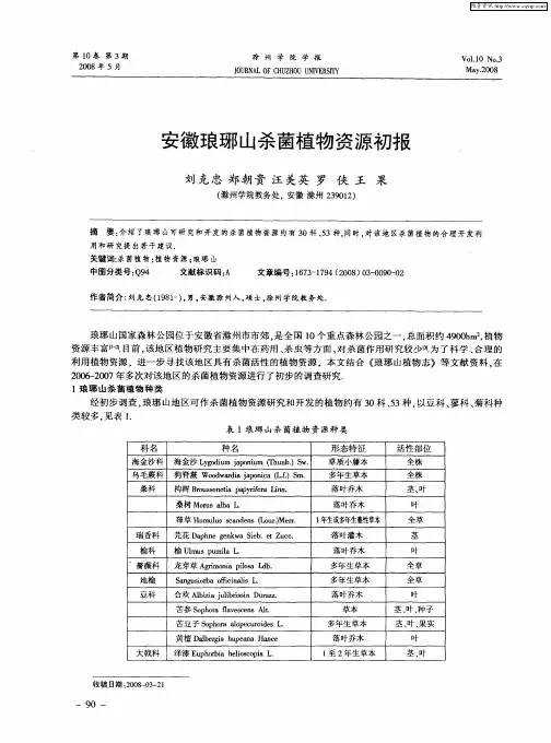安徽琅琊山杀菌植物资源初报