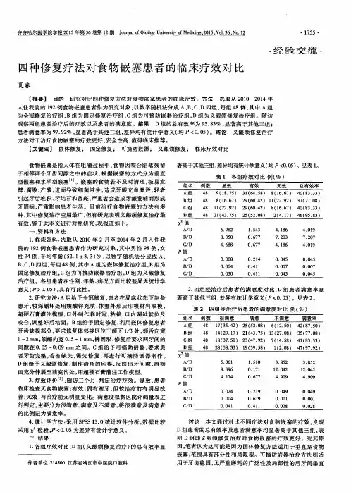 四种修复疗法对食物嵌塞患者的临床疗效对比