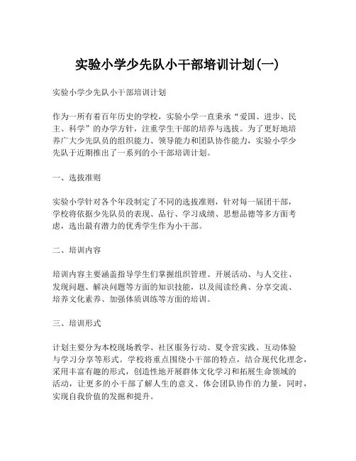 实验小学少先队小干部培训计划(一)