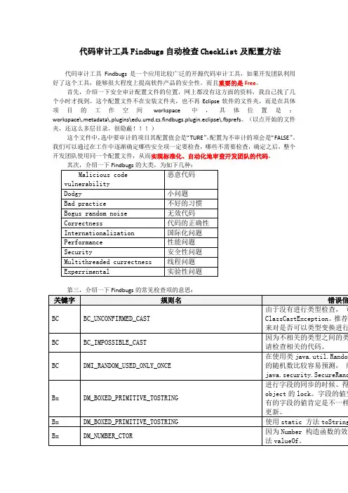 代码审计工具Findbugs自动检查CheckList及配置方法