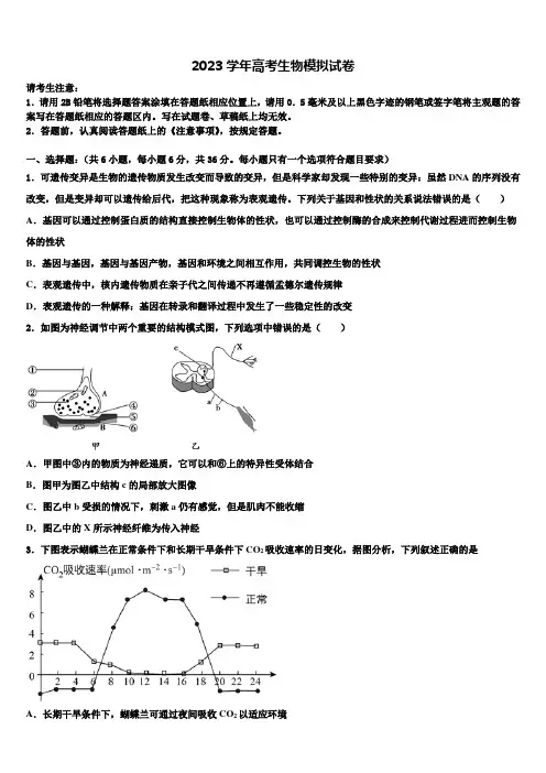 湖北武汉市2023年高考冲刺生物模拟试题含解析