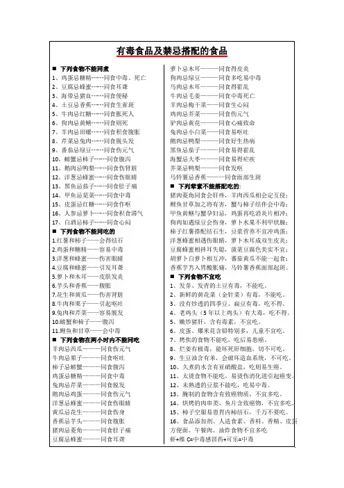 有毒食品及禁忌搭配的食品