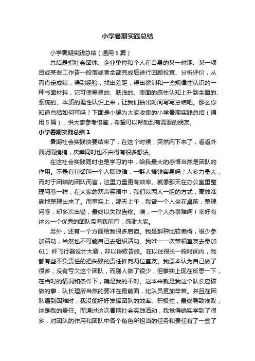 小学暑期实践总结（通用5篇）