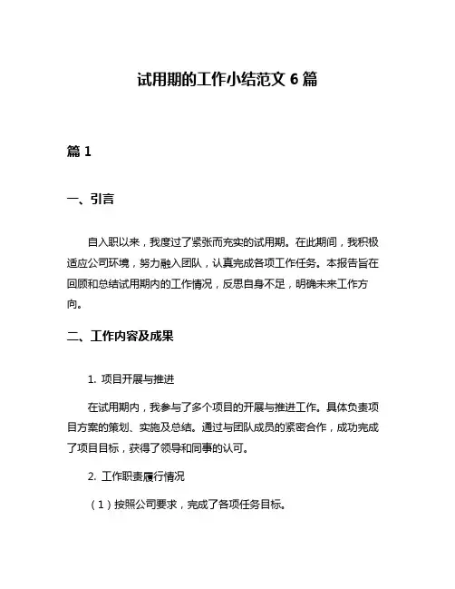 试用期的工作小结范文6篇