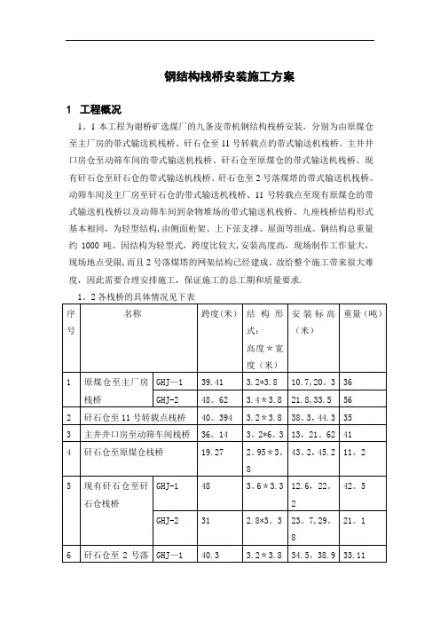 谢桥矿选煤厂钢结构栈桥施工方案