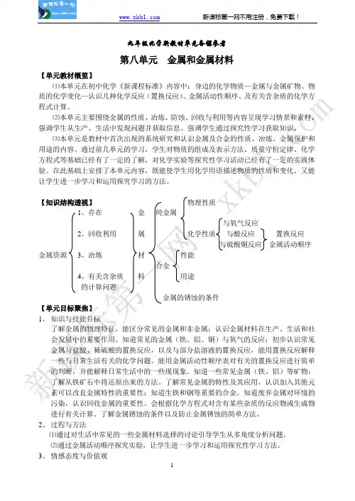 单元备课第八单元  金属和金属材料
