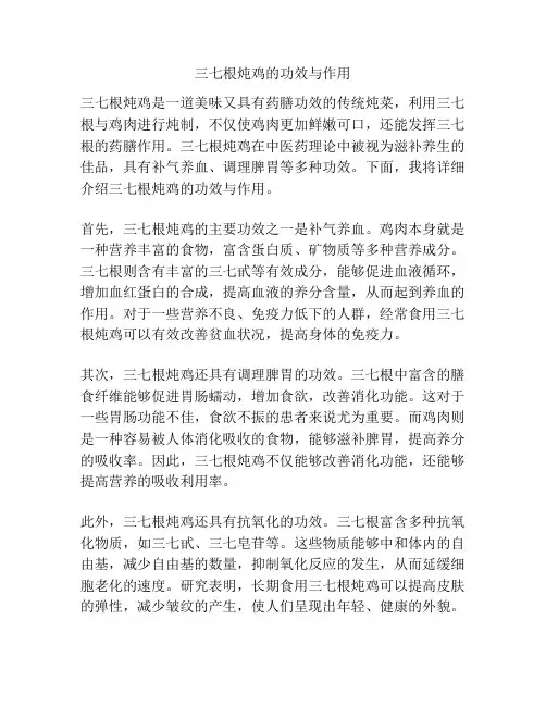 三七根炖鸡的功效与作用