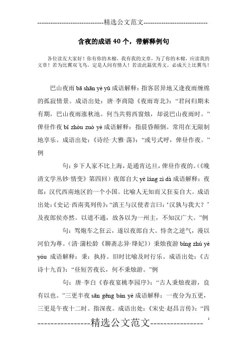 含夜的成语40个,带解释例句