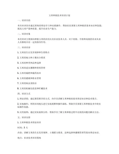 玉米种植技术培训计划