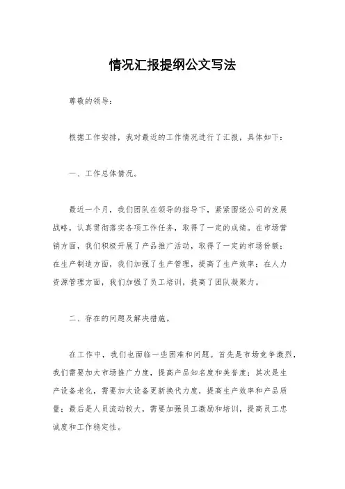 情况汇报提纲公文写法