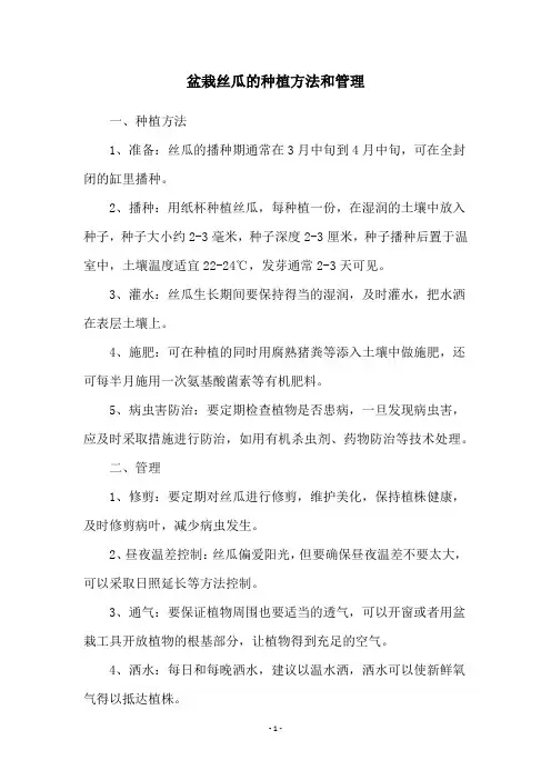 盆栽丝瓜的种植方法和管理