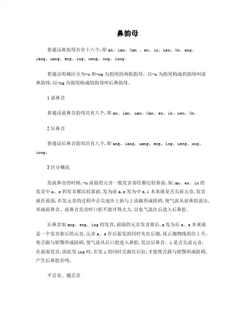 前鼻音、后鼻音、平舌音、翘舌音