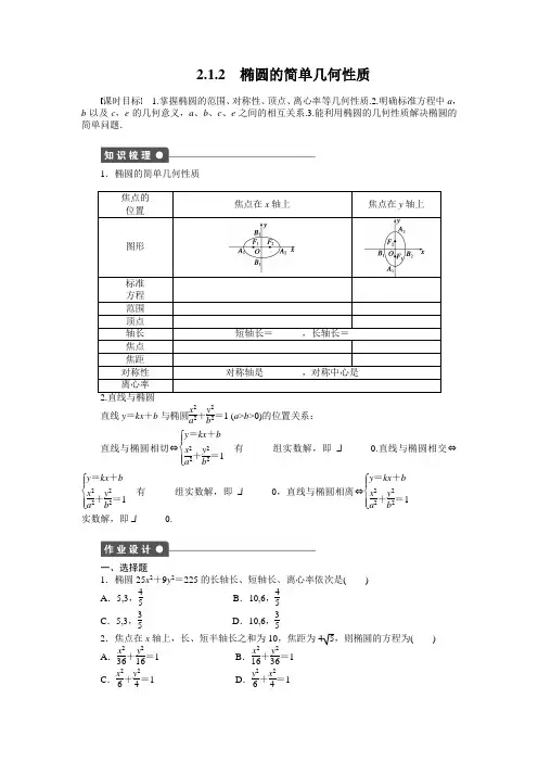 人教a版数学【选修1-1】作业：2.1.2椭圆的简单几何性质(含答案)