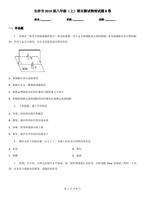 长沙市2019版八年级(上)期末测试物理试题B卷