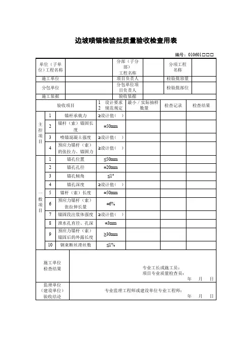 边坡喷锚检验批质量验收检查用表