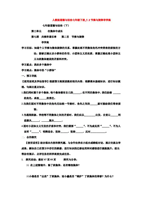 人教版道德与法治七年级下册_7.2节奏与旋律导学案