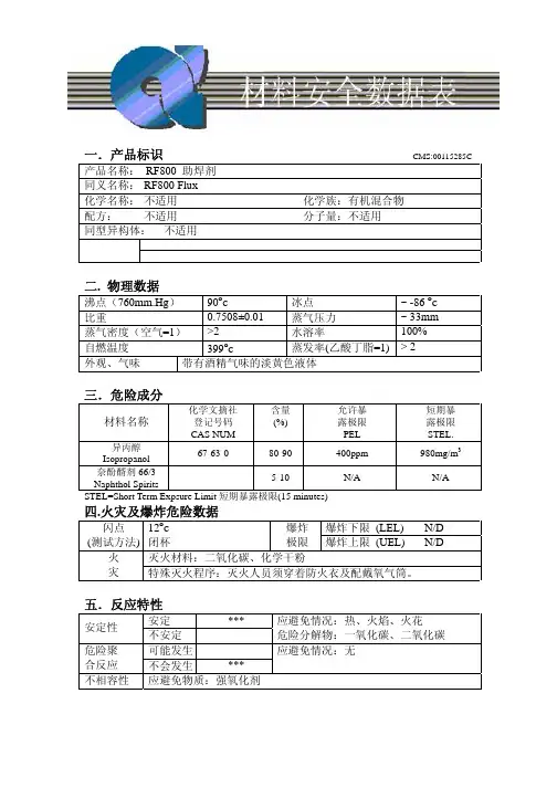 ALPHA 助焊剂 RF800 中文 MSDS