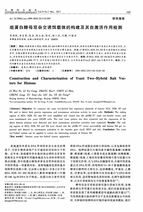 组蛋白酵母双杂交诱饵载体的构建及其自激活作用检测