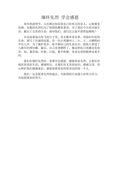 缅怀先烈 学会感恩