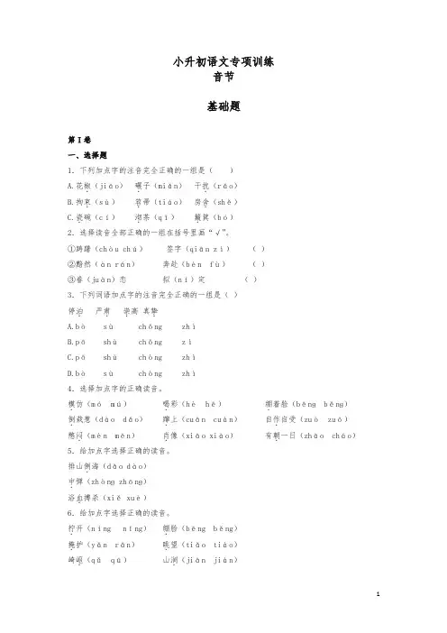 小升初语文知识专项训练2.音节基础题及答案解析