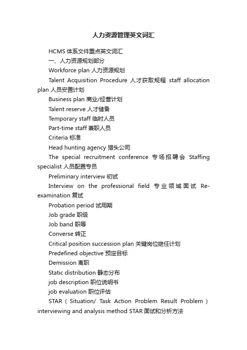 人力资源管理英文词汇