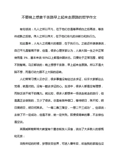 不要晚上想象千条路早上起来走原路的哲学作文