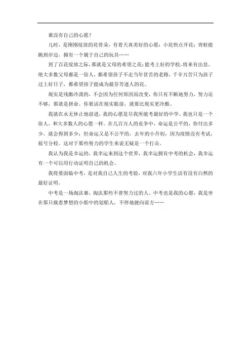 《我的心愿》六年级下第四单元作文范文