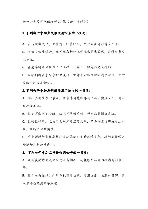 初一语文常考词语理解20练(含答案分析)