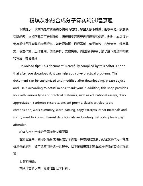 粉煤灰水热合成分子筛实验过程原理
