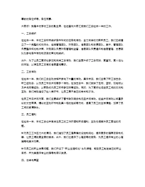 学校工会的副主席述职报告