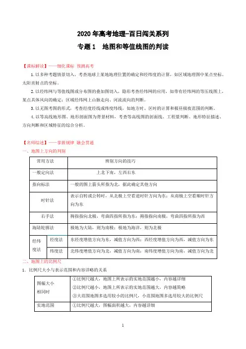 2020年高考地理-百日闯关系列+地理+专题1+地图和等值线图的判读