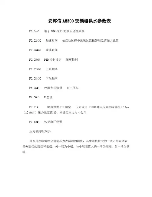 国内外各种变频器恒压供水参数设置以及远传压力表接线