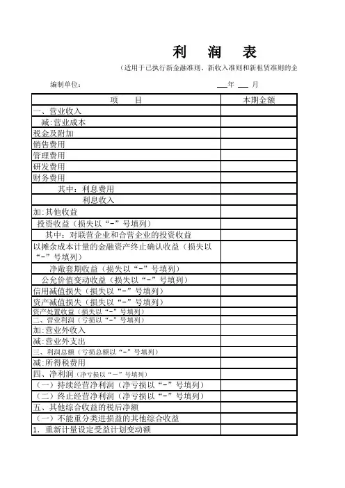 资产负债表与利润表模板(适用于已执行新金融准则、新收入准则和新租赁准则的企业)