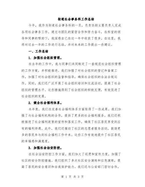 街道社会事务科工作总结