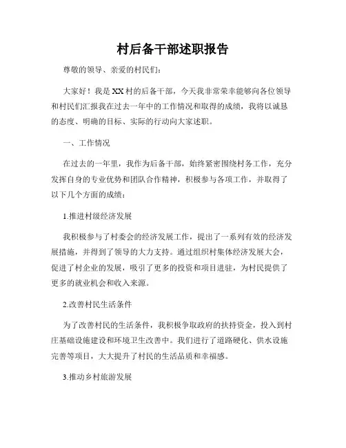 村后备干部述职报告