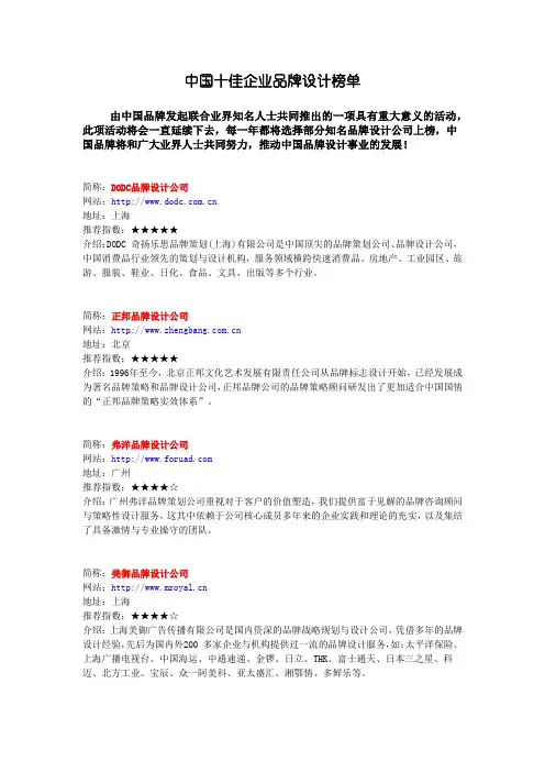 中国十佳企业品牌设计榜单