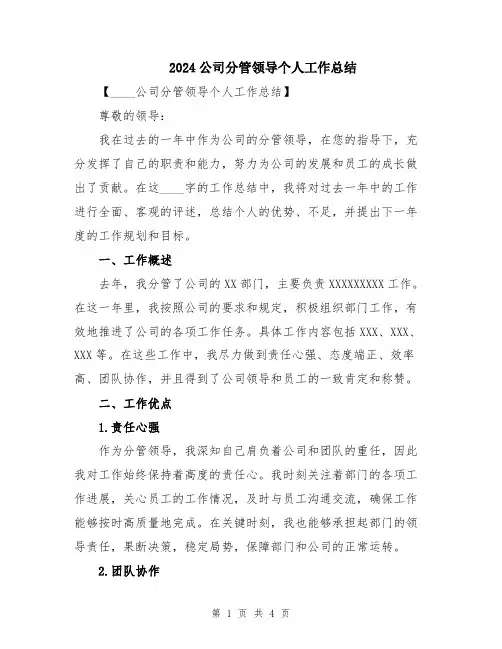 2024公司分管领导个人工作总结