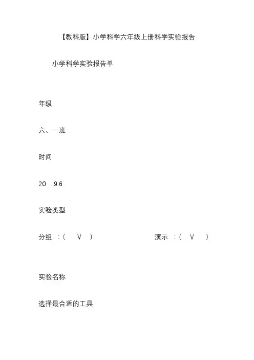【教科版】小学科学六年级上册科学实验报告