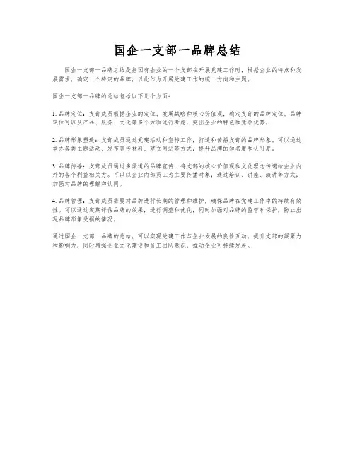 国企一支部一品牌总结