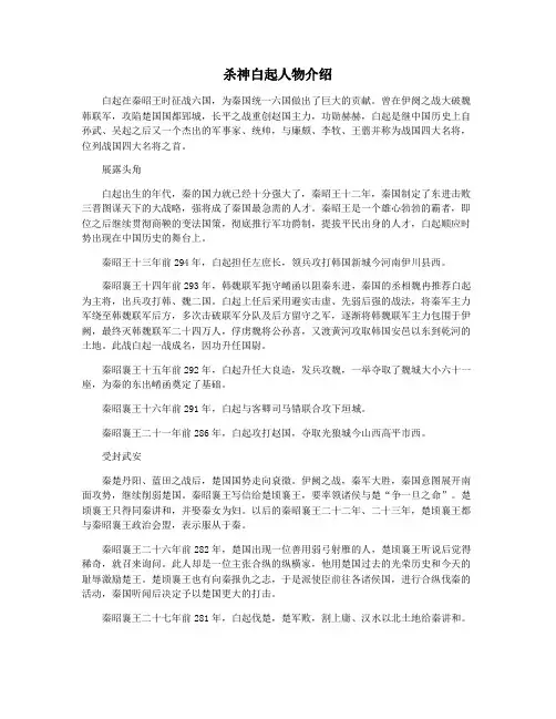 杀神白起人物介绍