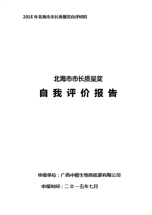 市长质量奖申报材料