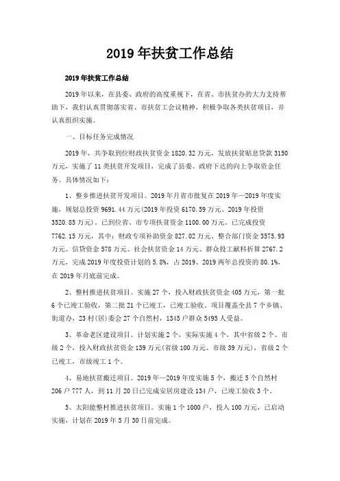 最新-2019年扶贫工作总结 精品