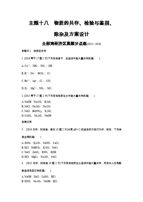 中考化学主题十八 物质的共存、检验与鉴别、除杂及方案设计