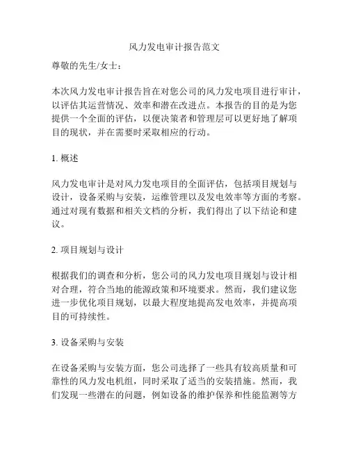 风力发电审计报告范文