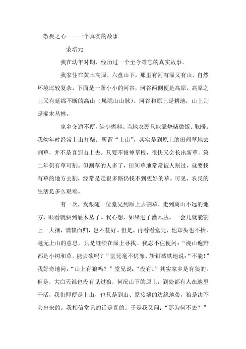 敬畏之心——一个真实的故事(蒙培元)