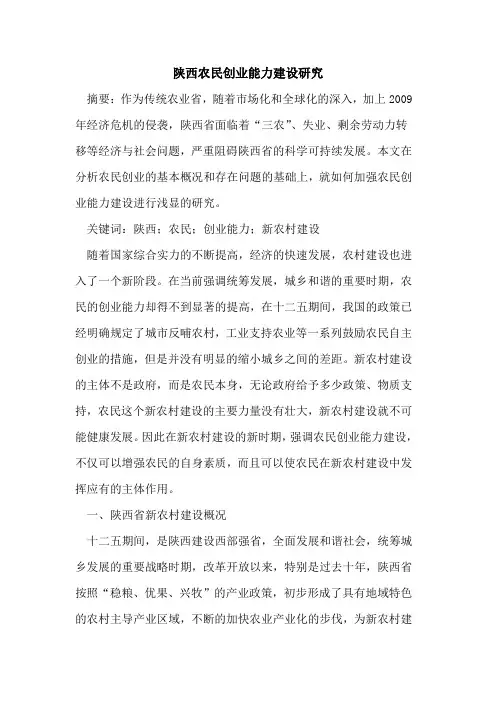 陕西农民创业能力建设研究
