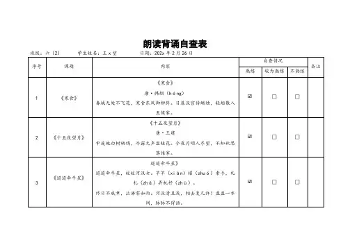朗读背诵自查表