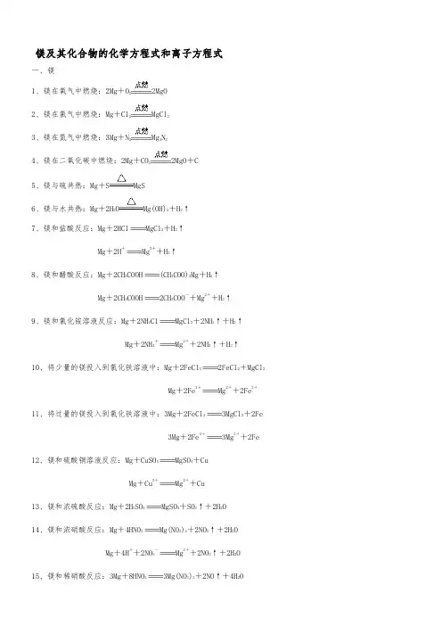 镁及其化合物的化学方程式和离子方程式