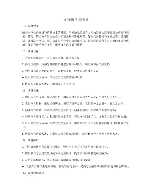 方言翻译项目计划书